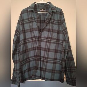 Hollister Men's Teal and Black Plaid Shirt